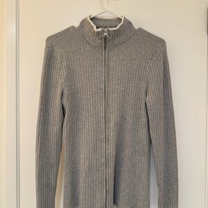 Marled Gray Ribbed Turtleneck Sweater